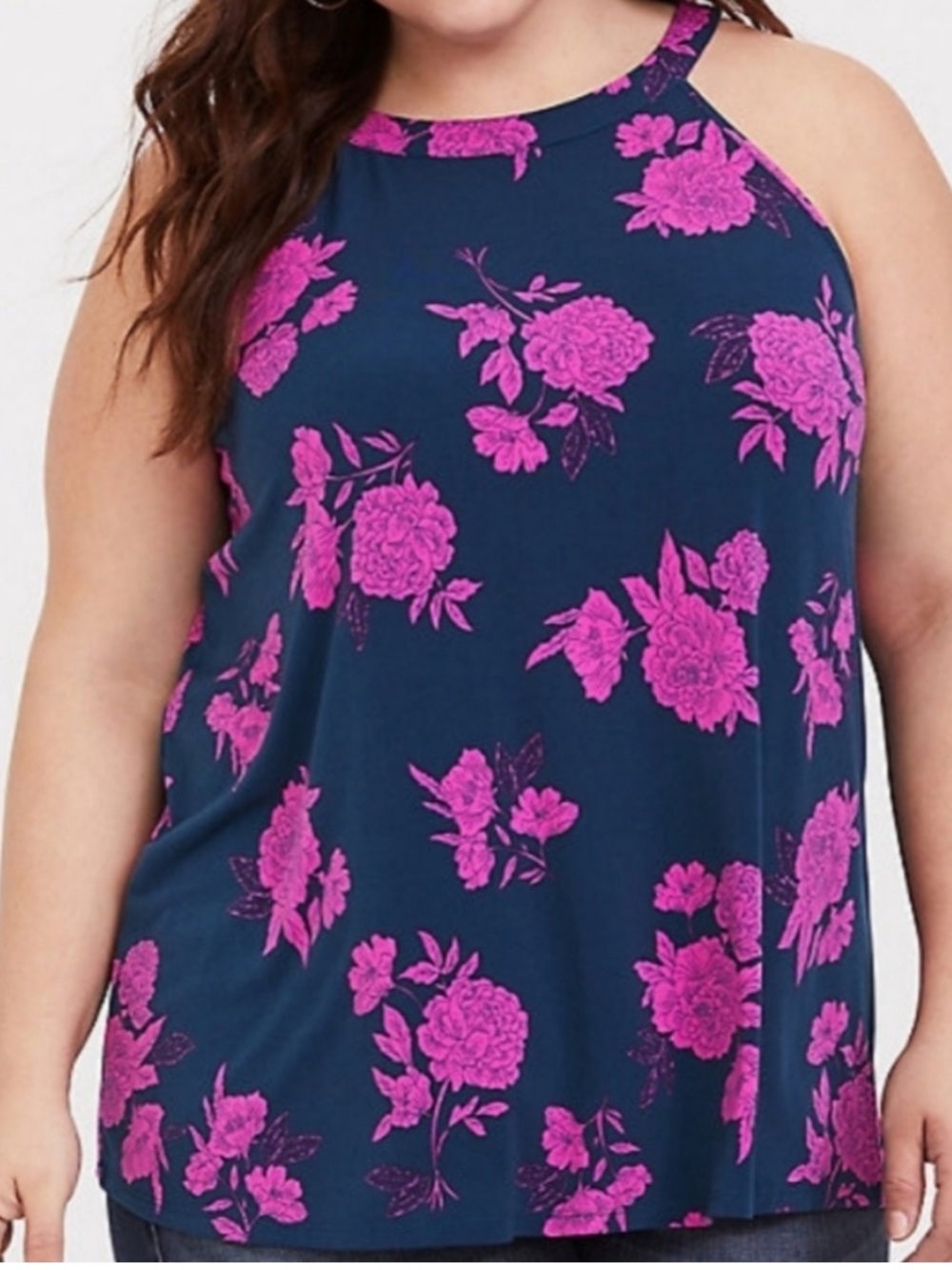 Torrid Navy Fuchsia Floral Halter Tank New Size Large